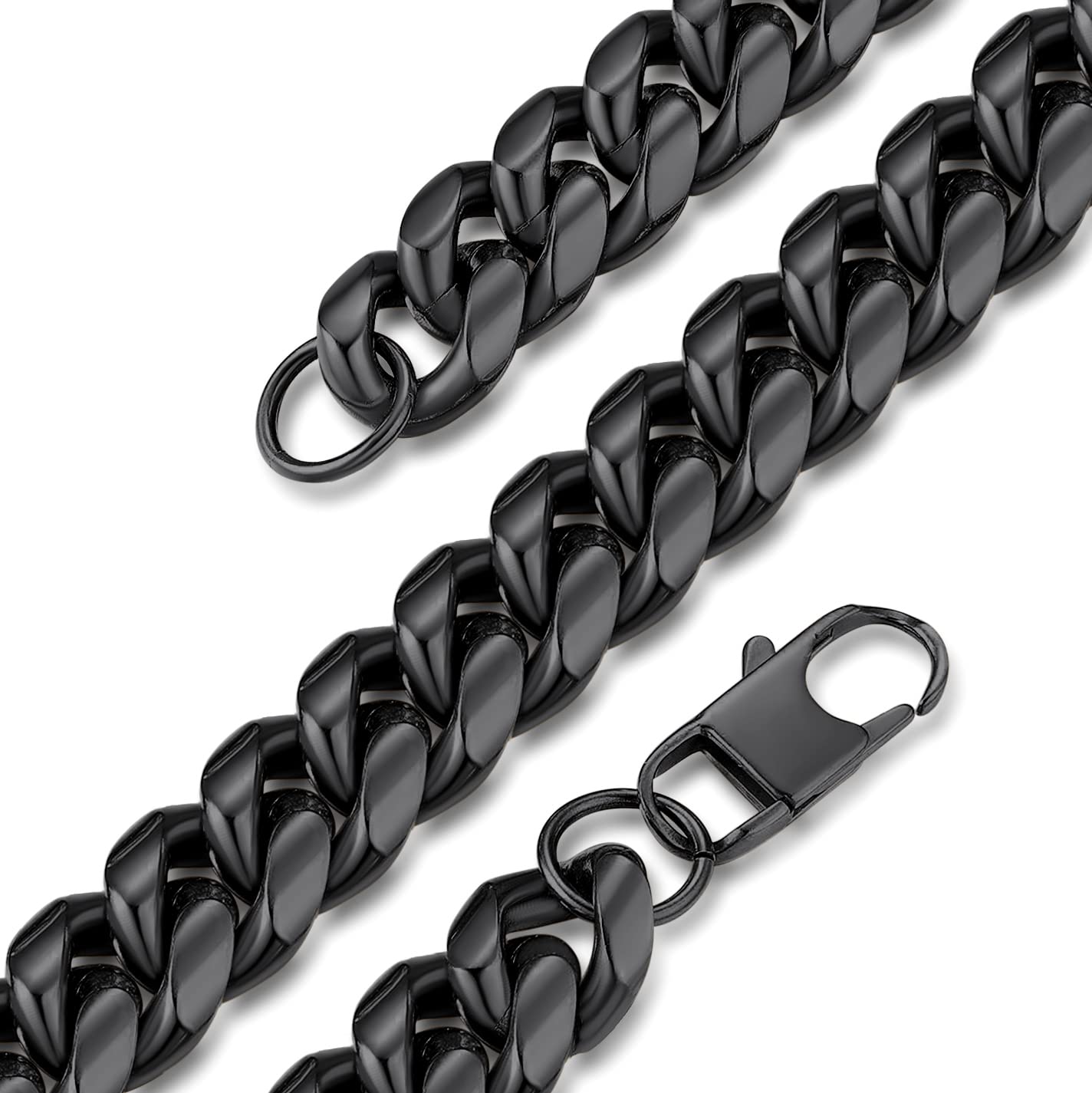 GoldChic Jewelry 14mm Chunky Miami Chain Necklace, Black Cuban Link For Men