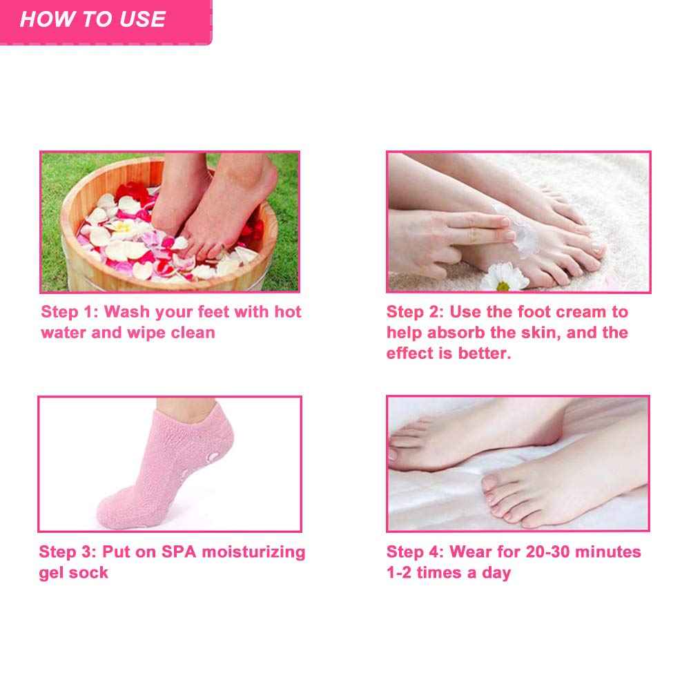 Moisturizing Socks 3 Pair Ultra-Soft SPA Socks Gel Lined Feet Care Treatment for Repairing Softening Feet Dry Cracked (Gel Socks) : Beauty