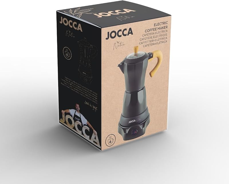 - Cafetera Italiana Eléctrica 6 Tazas | Línea Nature | Base giratoria 360º | Sistema “Siempre Caliente” | Apagado automático | Asa toque frío | Tapa transparente | Color negro