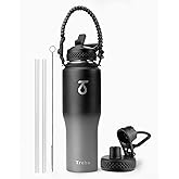Trebo Water Bottle 32oz with Paracord Handle,Food-grade Double Wall Vacuum Stainless Steel Insulated Tumbler Flask with Straw Spout Lids,Leakproof Keep Cold & Hot,Fit in Any Car Cup Holder,Dark Gray