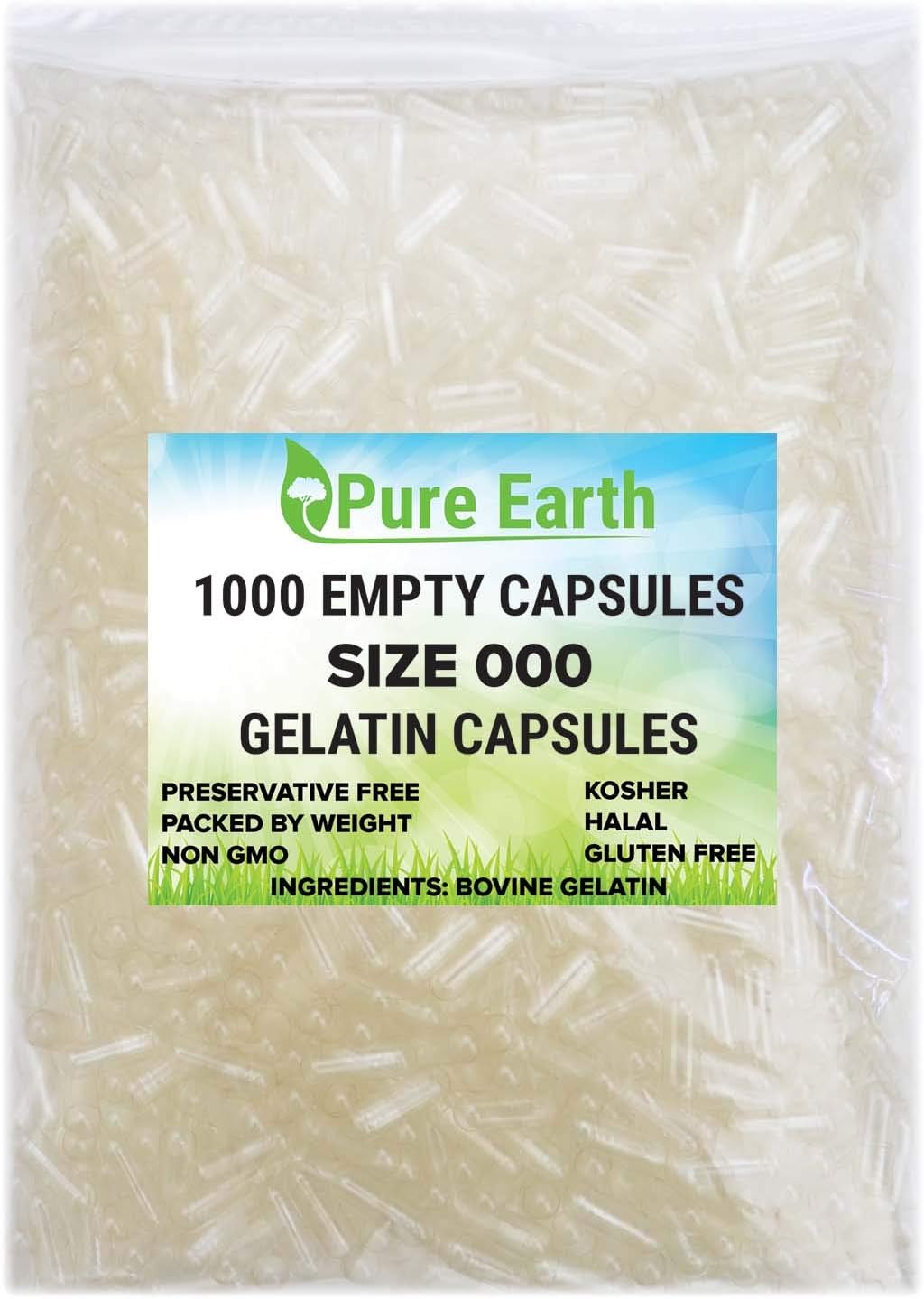 Empty Gelatin Capsules - Size 000 -- 1000 Count Bag - Clear Non GMO - Largest Size