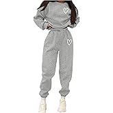 RoseSeek Girl's 2 Piece Outfits Heart Graphic Sweatshirts and Loose Athletic Pants Set