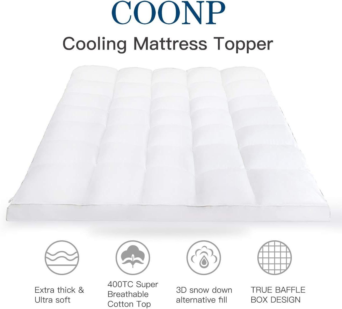 COONP Queen Mattress Topper, Extra Thick Pillowtop, Plush Mattress Pad Cover 400TC Cotton Top with 8-12 Inch Deep Pocket 3D Snow Down Alternative Fill: Kitchen & Dining