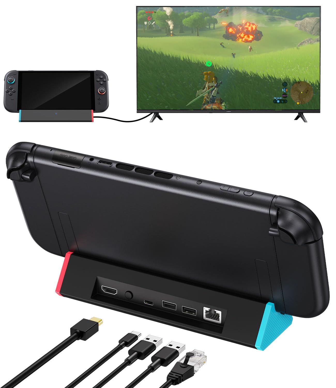SIWIQU TV Dock Station Compatible with Nintendo Switch 2, Gigabit Ethernet, Portable TV Docking Station Replacement with 4K HDMI Adapter/Type C Port/USB Port for Switch 2 ONLY