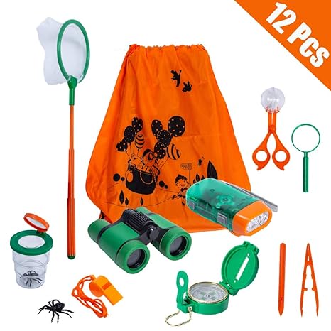 Lehoo Castle Outdoor Exploration Kit Or Kids Children Outdoor Toy For Camping Binoculars Flashlight Compass Whistle Magnifying Glass For Bug