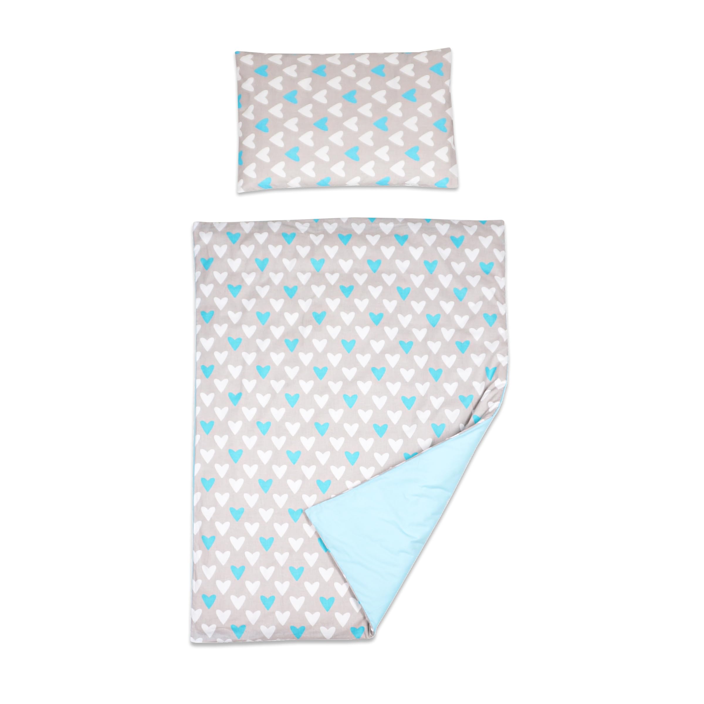 Baby Comfort 2 Piece Duvet Cover & Pillowcase Bedding Set 150x120 cm for Toddler Junior Cot Bed 12M+ (Blue Hearts)