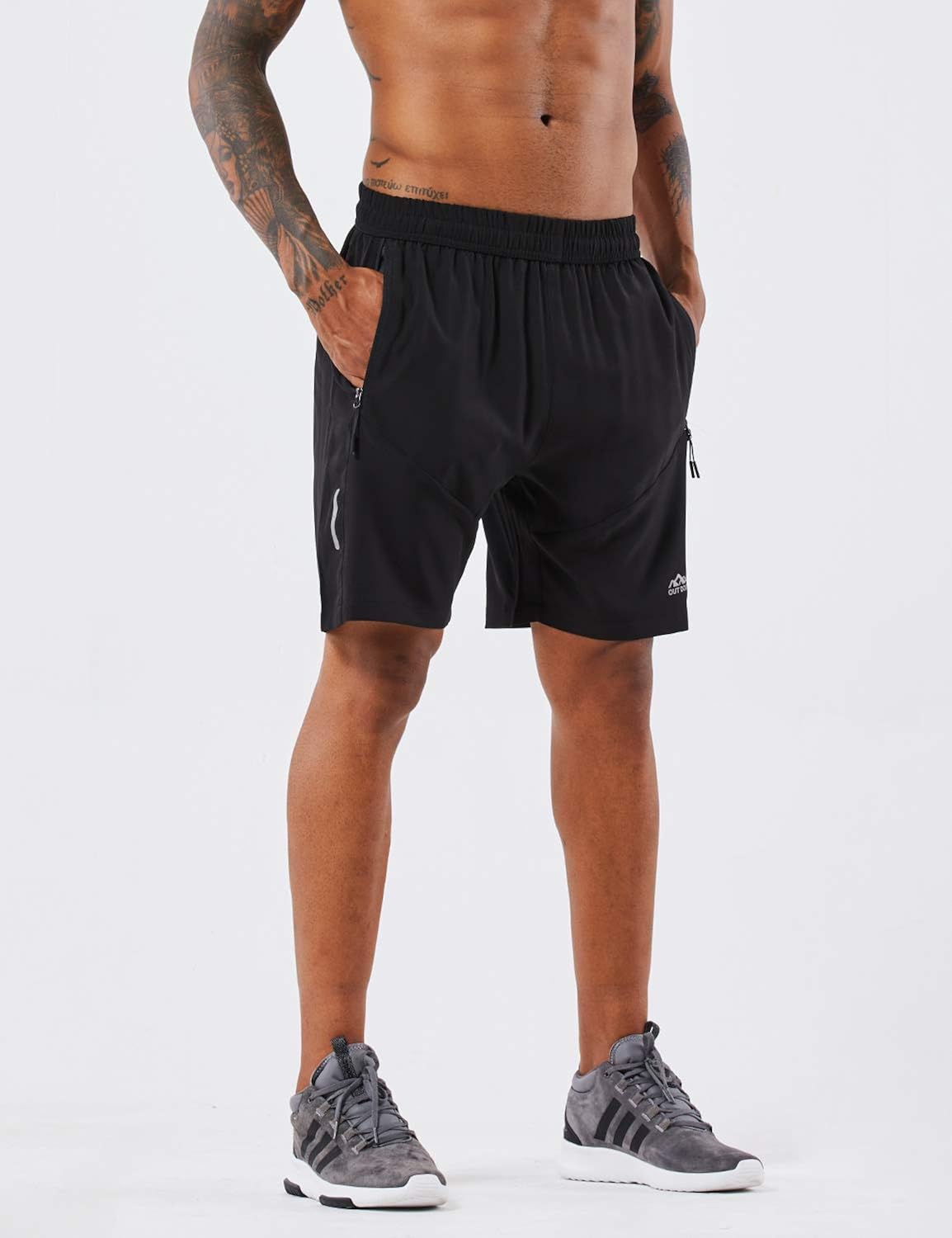 YAWHO Men's Workout Running Shorts Sports Fitness Gym Training Quick Dry Athletic Performance Shorts with Zip Pockets: Clothing