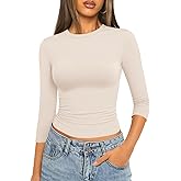 GKBK Womens 3/4 Sleeve Tops High Neck Slim Fit Layering T Shirts Casual Work Spring Summer Clothing Outfits