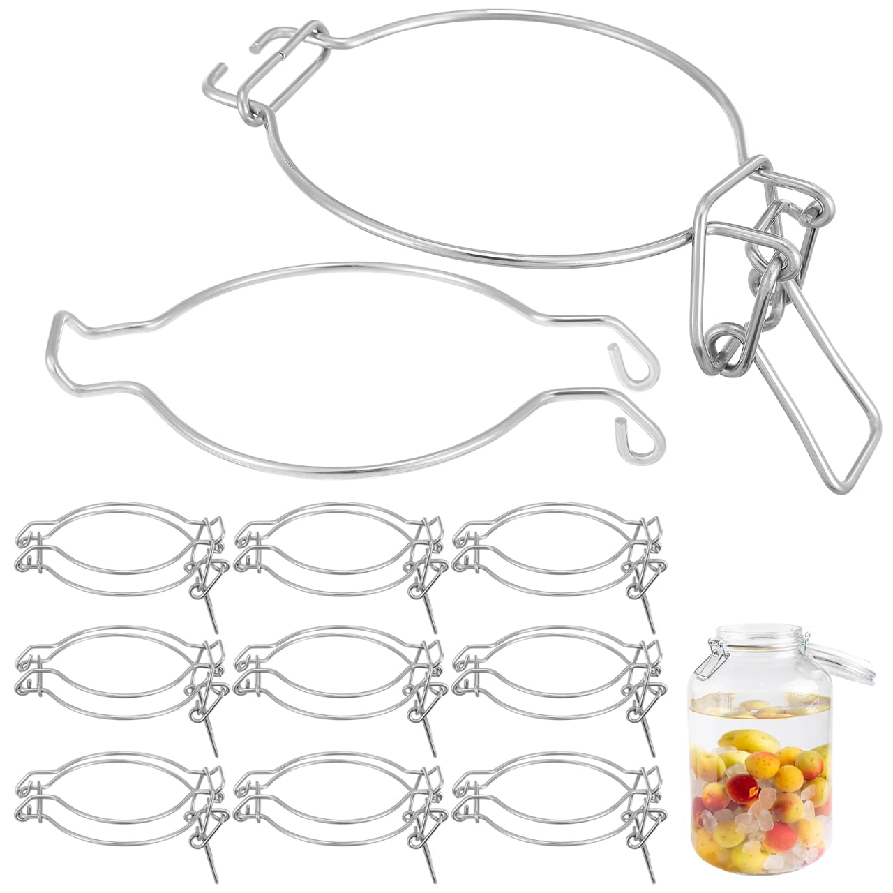 Cabilock 10Pcs Stainless Steel Wire Clamps for Jars, Wide Mouth Glass Jar Sealing Buckles, Airtight Metal Fastenings for Storage Canisters and Replacement Clips