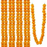 Artificial Marigold Garland, Golden Yellow 5 Feet Long Faux Flowers for Dia De Los Muertos Decorations, Pooja, Diwali, Indian Decor (4 Pieces,Orange)