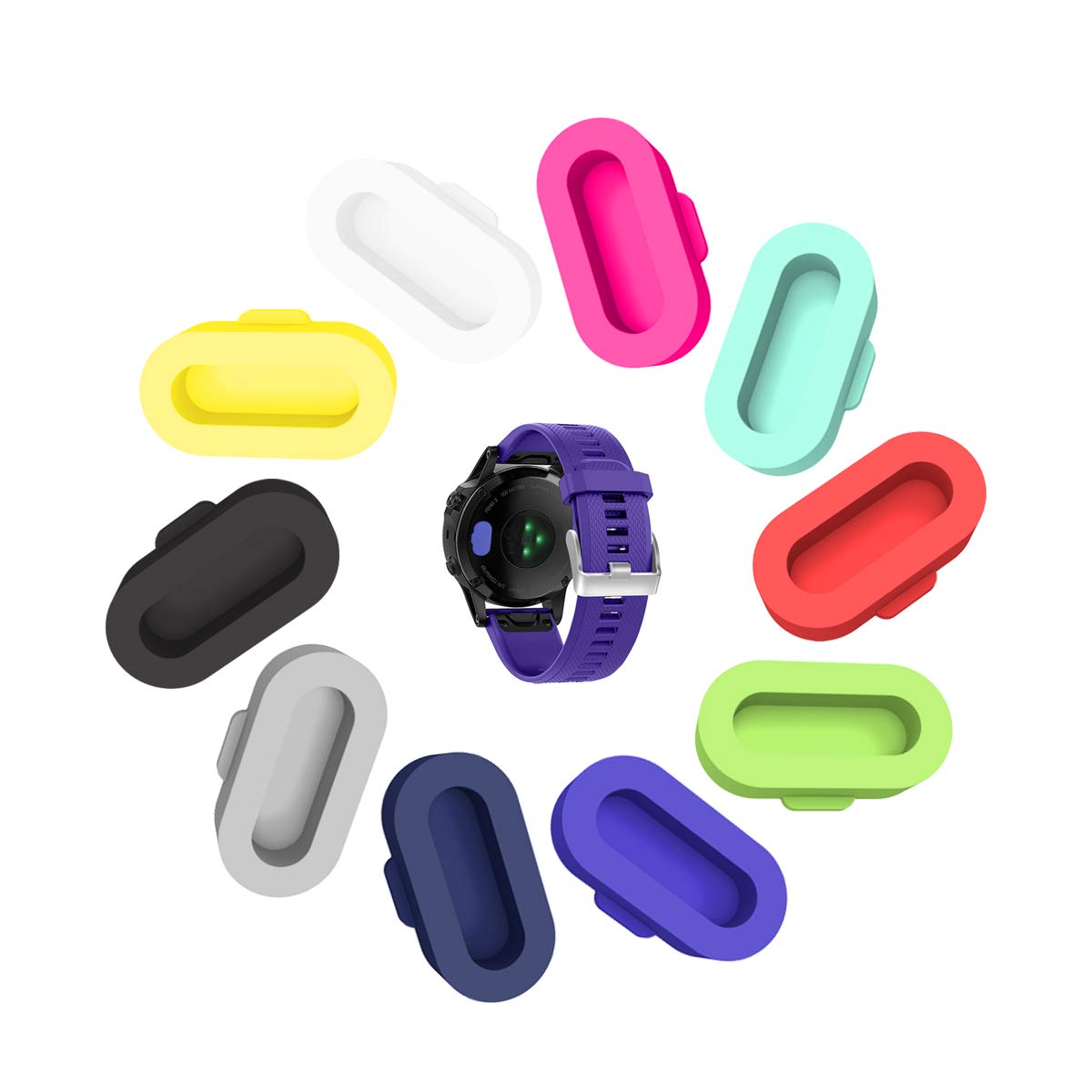 (10-Pack) Anti-dust Plugs Compatible with Garmin Vivoactive 4S/Fenix 7/7X/7S/Venu 3/Venu 2 Plus/epix Pro/Instinct 2S/Forerunner 965 Dust Plugs, Silicone Charger Port Protectors Caps (Multi Color)