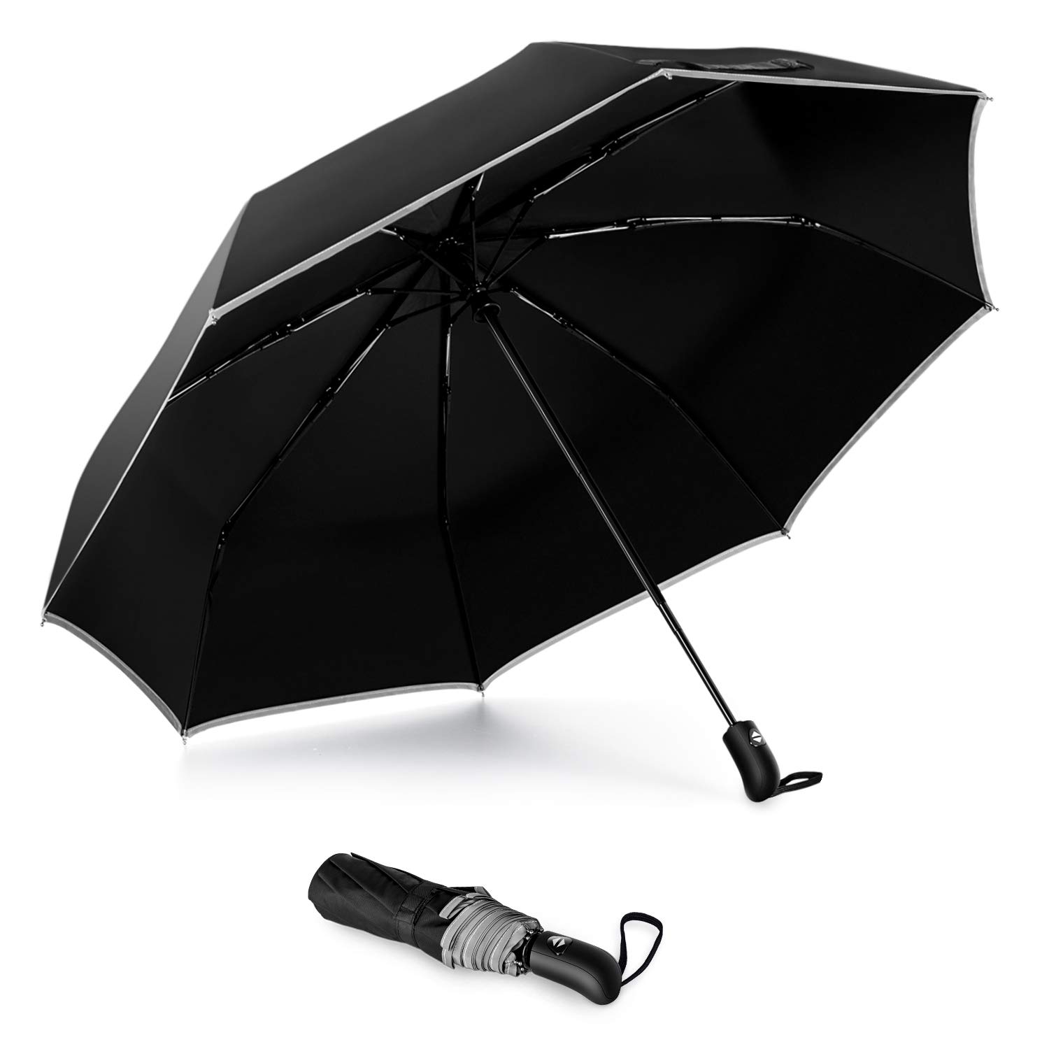 Travel Umbrella Windproof, Reinforced Canopy, Ergonomic Handle, Reflecting at
