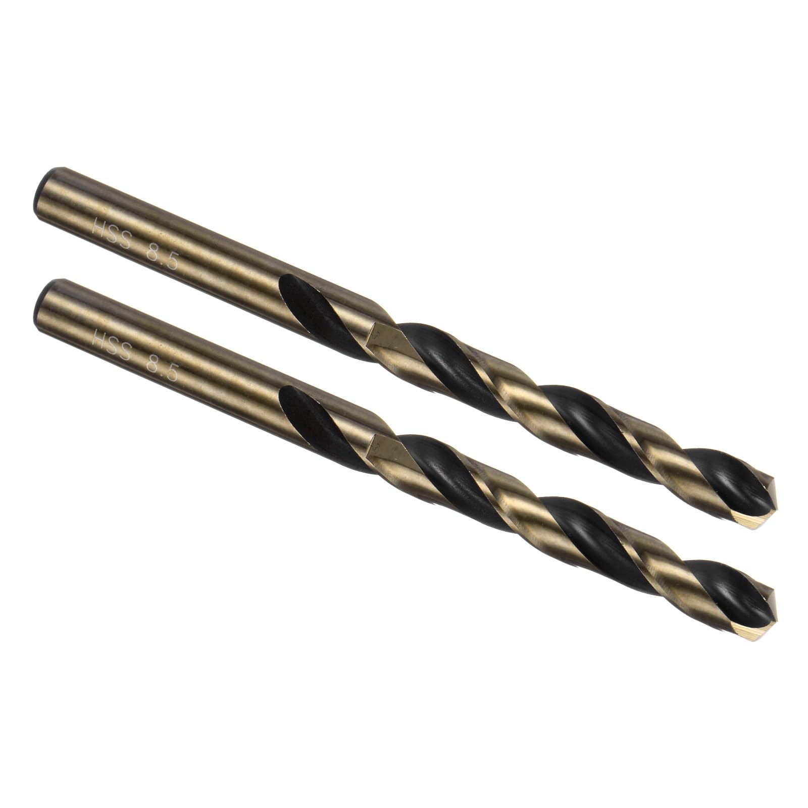 Kozelo 2PCS Twist Drill Bit - [8.5mm/0.33"] Titanium Nitride High-Speed Steel Round Shank Jobber Bit Set Black Gold for Metal Wood Plastic Steel Use, 75mm / 2.95" Blade Length — image 1