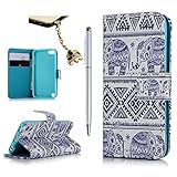 iPod Case iPod Touch 5 Case- MOLLYCOOCLE Stand Wallet Purse Credit Card ID Holders Magnetic Tribal Elephant Pattern Design PU Leather Ultra Slim Fit Flip Folio Cover for iPod Touch 5 5th Generation