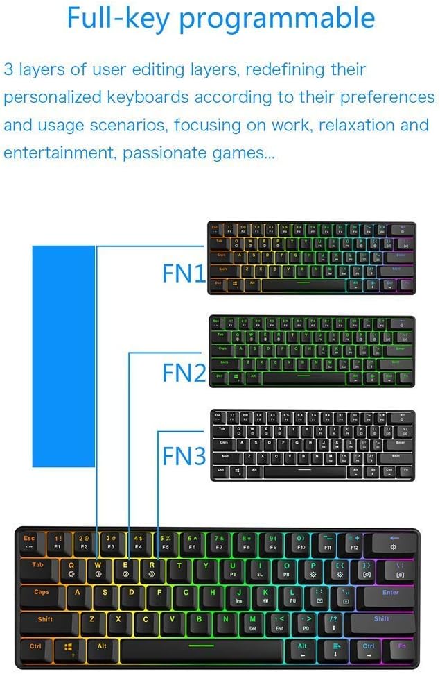 GK61 Mechanical Gaming Keyboard - 61 Keys Multi Color RGB Illuminated LED Backlit Wired Programmable for PC/Mac Gamer (Gateron Optical Yellow, Black): Computers & Accessories