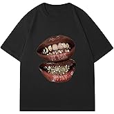 Verdusa Women's Lips Print Graphic Tees Short Sleeve Y2k Tops T Shirts 2000s Clothing Streetwear