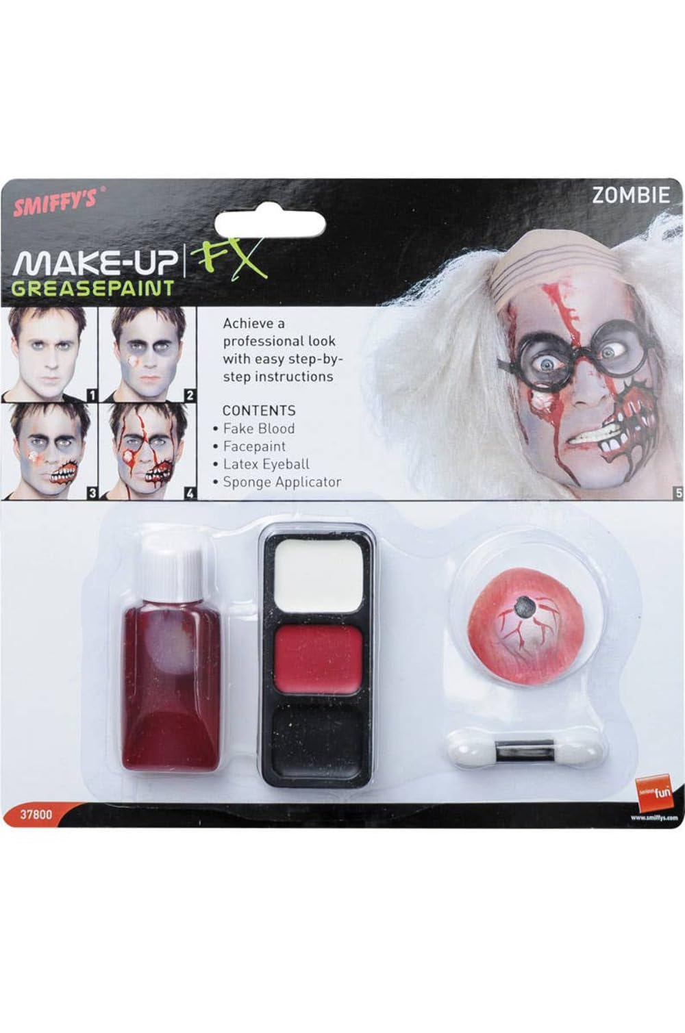 Smiffys Make-Up FX, Zombie Kit, Red with Latex Eyeball & Blood, on Display Card, Cosmetics and Disguises Fancy Dress, Cosmetic Dress Up Cosmetics & Disguises.