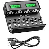 EBL LCD 8 Bay Battery Charger, AA AAA C D Rechargeable Battery Charger for Rechargeable Batteries Ni-MH AA AAA C D Batteries with Type C Input