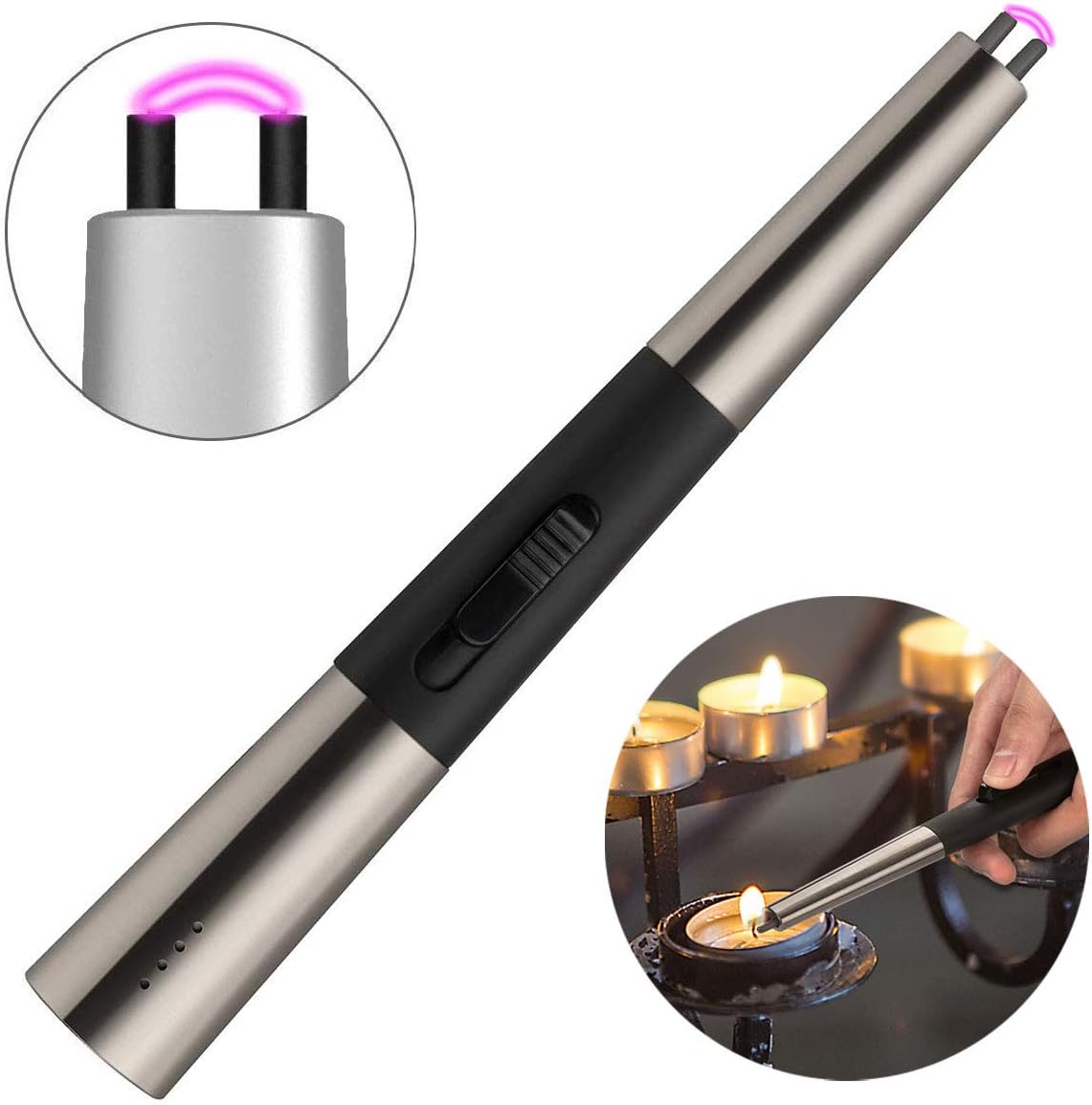 Aitsite Electric Arc Lighter Candle Lighter Flameless Windproof USB Rechargeable Lighter with Safe Protector Button for BBQ Camping Grilling Stove Fireworks (Black)