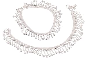 Efulgenz Oxidized Silver Anklets Indian Indian Silver Tone Bell Charms Tassel Chain Anklet Set Bracelet Payal Foot Jewelry