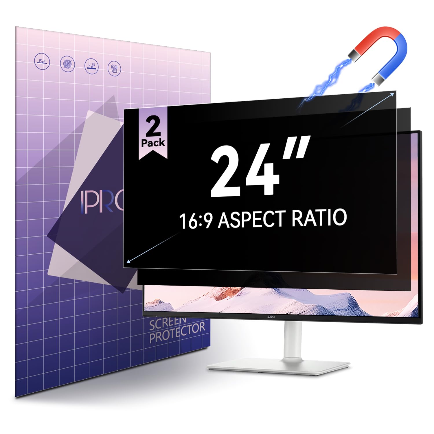 Photo 1 of [2-Pack] Magnetic 24 Inch Computer Privacy Screen Protector for 16:9 Monitor, Removable 24in Private Filter for Anti Glare Block Blue Light, Screen Cover Shield Office Shade for Desktop TV Monitor