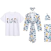AWIBMK Mom and Me Robe and Swaddle Set and T-Shirt Hospital Labor Delivery Swaddling with Headband Hat for Mom Dad Baby