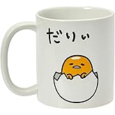 Seven20 Gudetama Sitting In Eggshell 20-Oz Ceramic Mug - Bold Yellow & Black Design Featuring Cute Lazy Egg - Large Glazed White Cup With Handle Perfect For Coffee Or Tea - Funny Novelty Drinkware