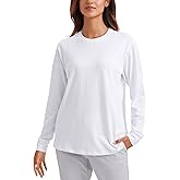 CRZ YOGA Pima Cotton Loose Long Sleeve Shirts for Women - Workout Yoga Casual Tops Crew Neck Loose Basic Soft Fall T-Shirt