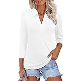 ZHENWEI Women's 3/4 Length Sleeve V-Neck Collared Tops Summer Business Casual Work Polo Shirts 2025