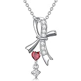 AOBOCO Bow Necklace 925 Sterling Silver for Women Bow Jewelry Pendant Necklace Heart Zircon Dainty Bow Necklace Gifts for Mom Friends Daughter Birthday