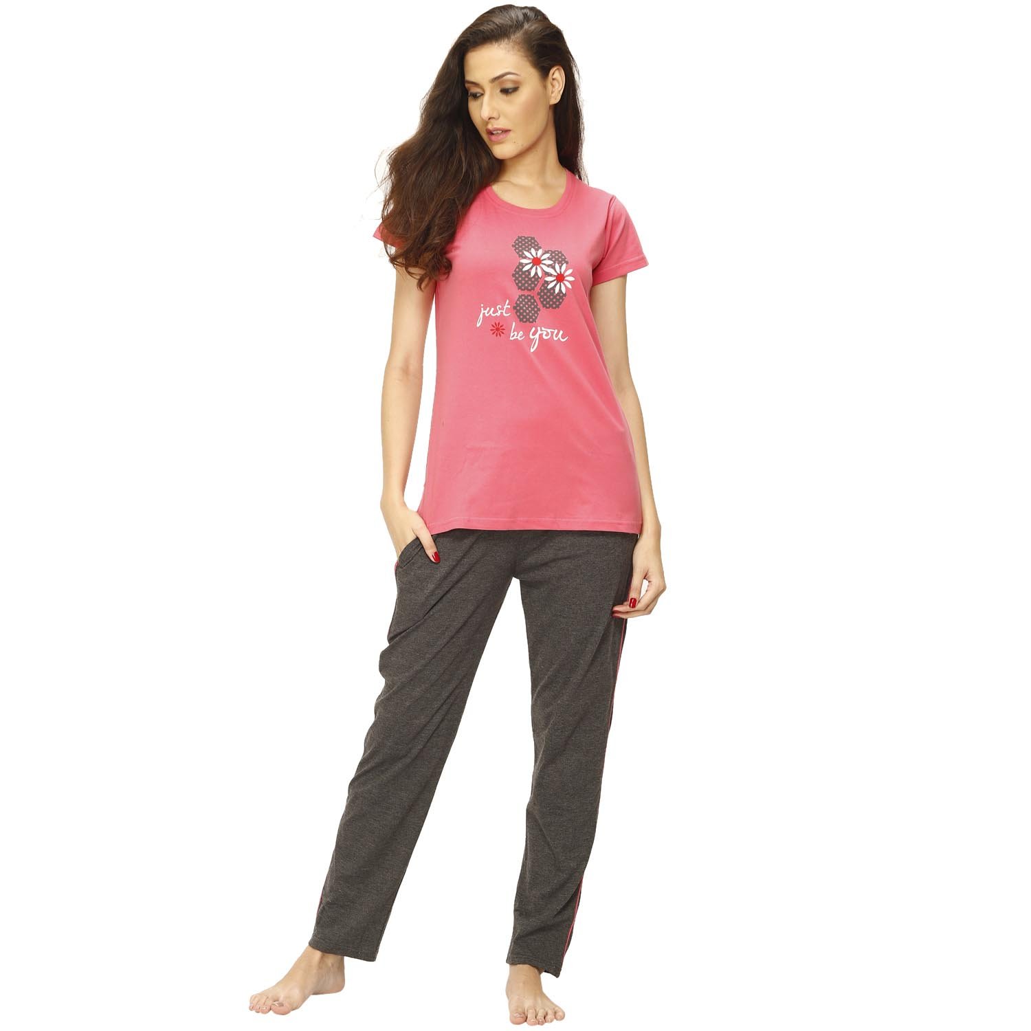 vixenwrap punch pink & grey printed top & pyjama set