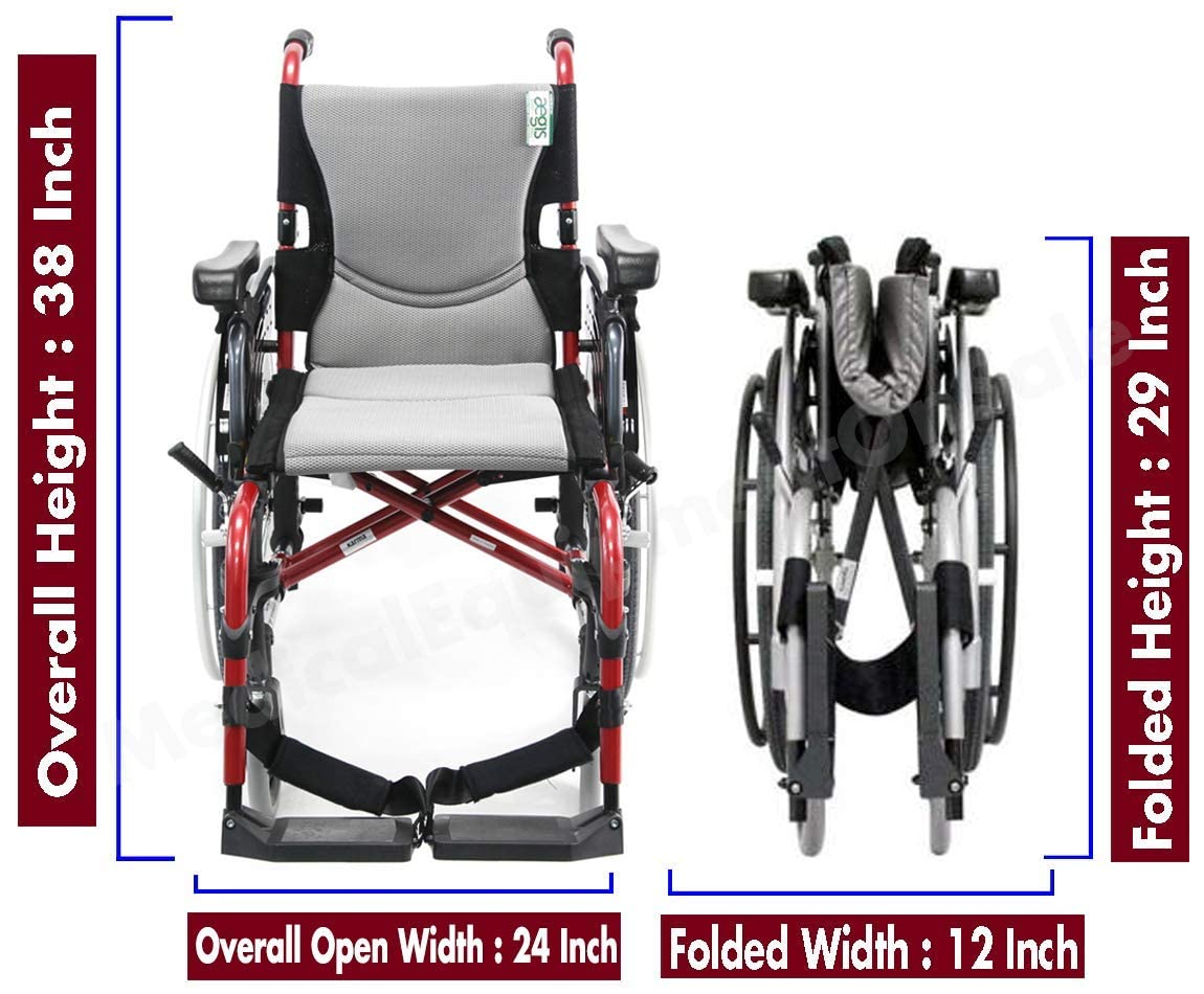Karman Healthcare S-305 29 lbs Ultra Light Ergonomic Wheelchair with Removable Footrest and Quick Release Wheels Red Color (S-ERGO305Q18RS)