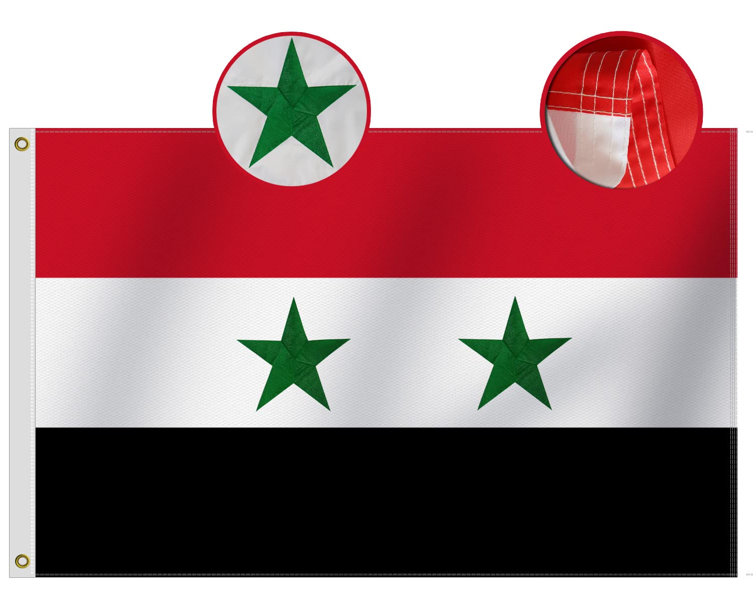 Heavy Duty Syria Flag 3x5 Ft, Longest Lasting Oxford Nylon 210D | Embroidered Stars | Four Rows Stitching Fly Ends|Syrian Flags Decoration Gift Yard House Banner