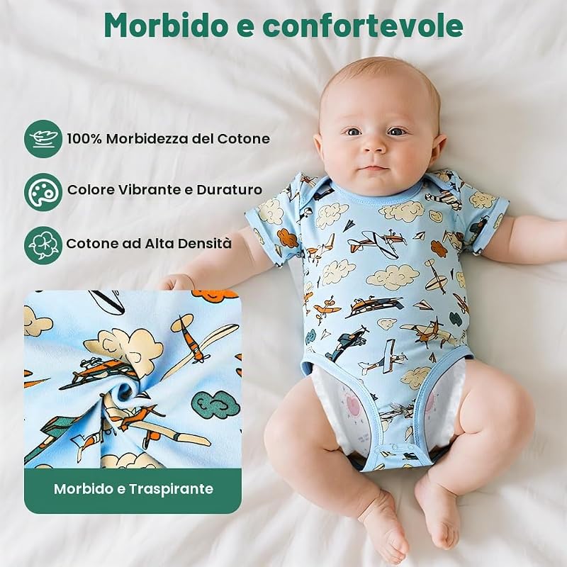 Set di 5 Body Neonato e Neonata, Body a Maniche Corte in 100% Cotone, con Comoda Apertura, Unisex 3-6 Mesi, Idee Regalo Nascita (B)