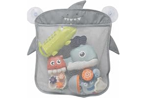 Organizador Multiuso Infantil de Brinquedos com Ventosa para Banheiro e Quarto – Prático, Dobrável e Ideal para Hora do Banho (Cinza (Tubarão))