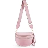 hibear Nylon Bum Bags for Women Crossbody Spacious Checkered Crossbody Bag Large fanny packs for women Belt Purse (rose red)