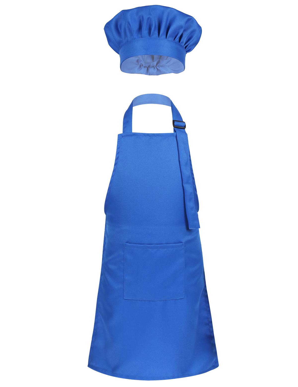 inlzdz Kids Children Chef Kitchen Apron Hat Outfit Adjustable Bib Artist Apron for Cooking Baking Painting Training Crafting Wear Blue 2-4 Years