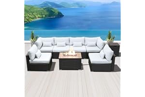 Dineli Patio Furniture Sectional Sofa with Gas Fire Pit Table Outdoor Patio Furniture Sets Propane Fire Pit (Pure White-Rectangular Table)