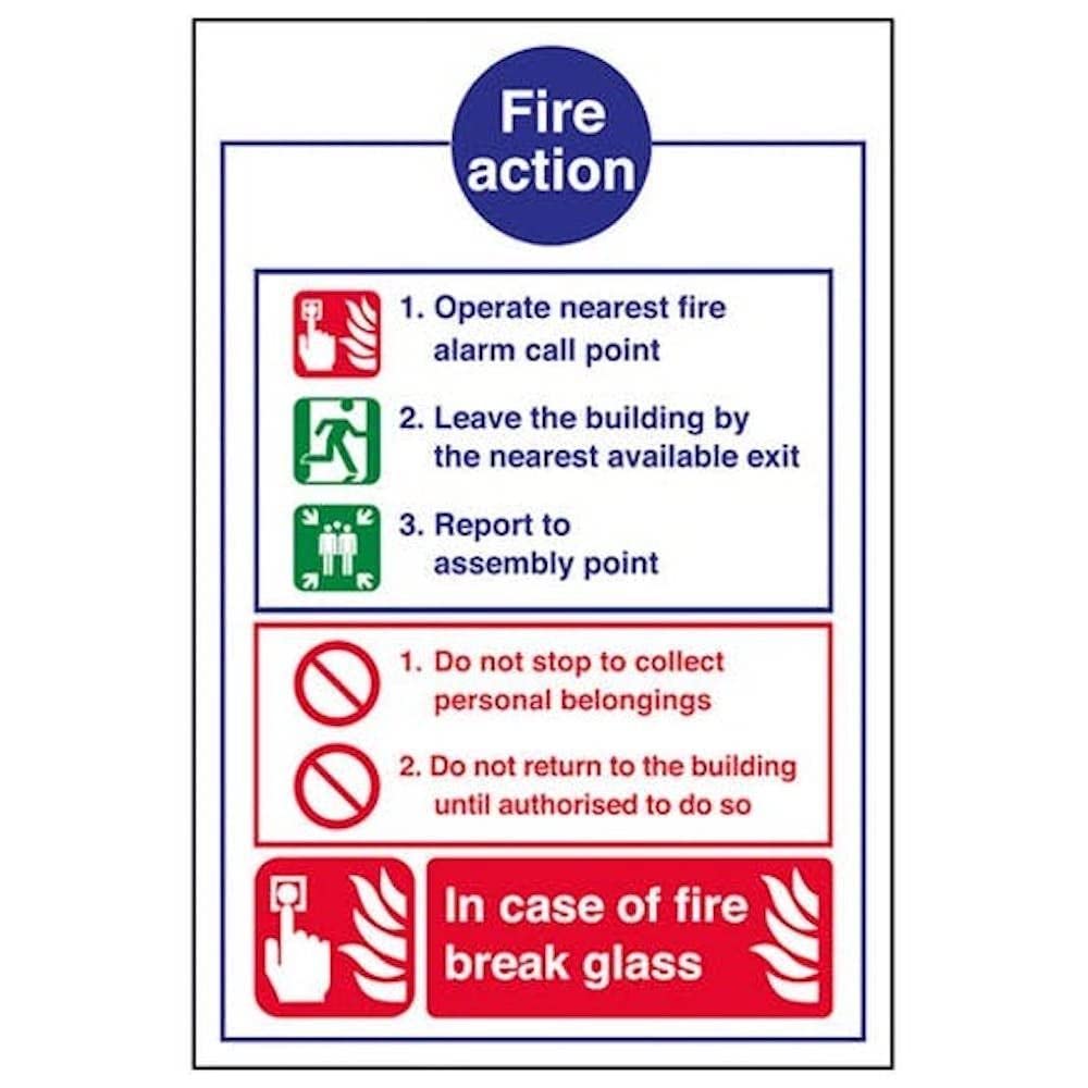 V Safety Eco Friendly Fire Action - General Fire Action Break Glass - 150 X 200mm
