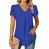 Anyally Women's Summer Tunic Tops Dressy Casual Chiffon Blouses Plus Size Short Sleeve T-Shirts for Leggings