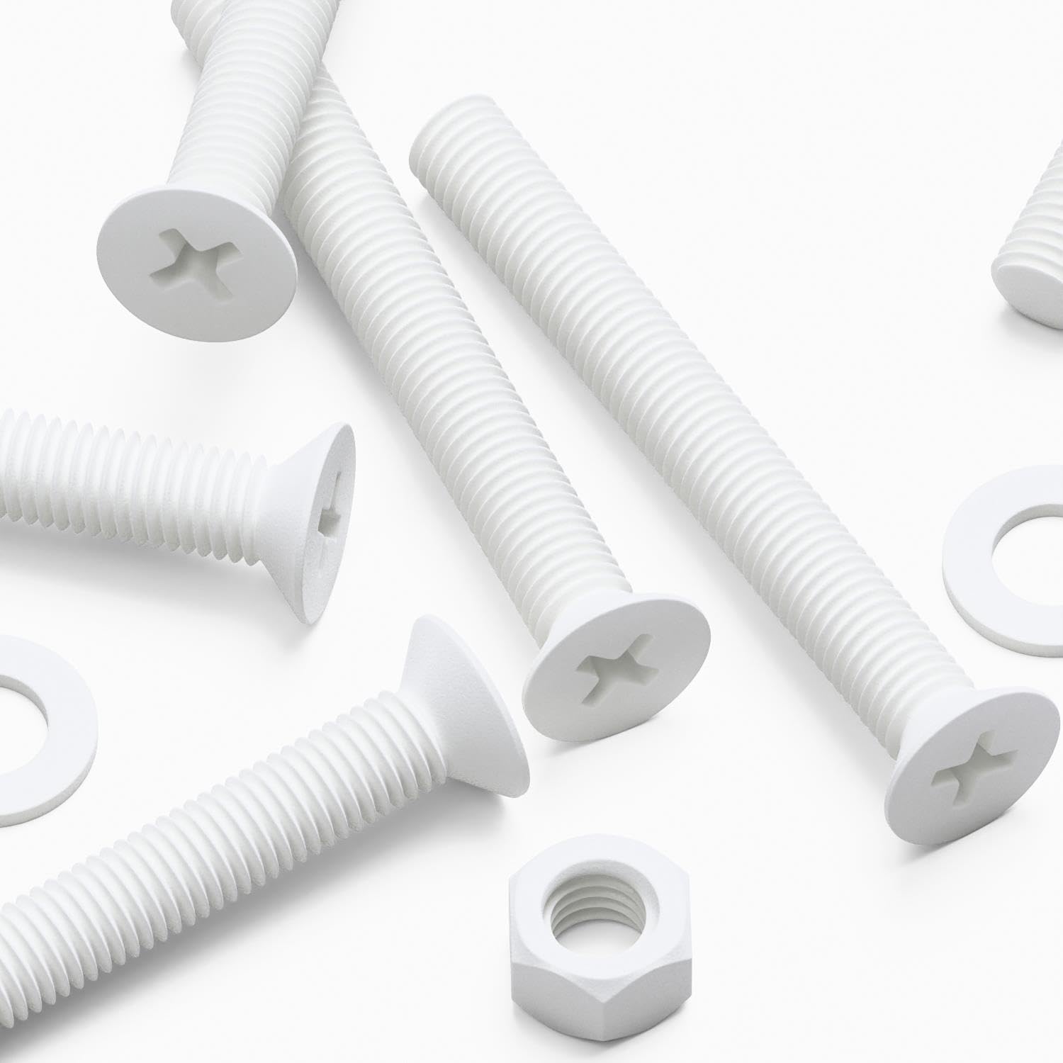 20 x White Countersunk Screws Polypropylene (PP) Plastic Nuts and Bolts, Washers, M5 x 40mm, Anti-Corrosion, Chemical Resistant