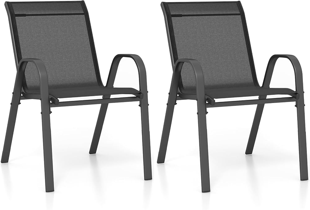 TANGZON Garden Dining Chairs Set of 2 4 Stackable Outdoor Armchairs Black
