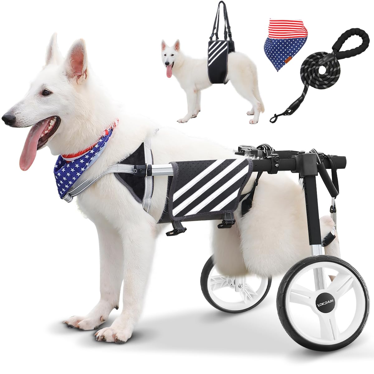 Photo 1 of ** VERY USED** Lokshun Large Dog Wheelchair for Back Legs with Multi-Function Pet Lift, Wheelchair for Dogs Thickened, Adjustable Back Leg Dogs Wheel Chair, Dog Carts with Wheels for Disabled Hind Legs (Black-XL)