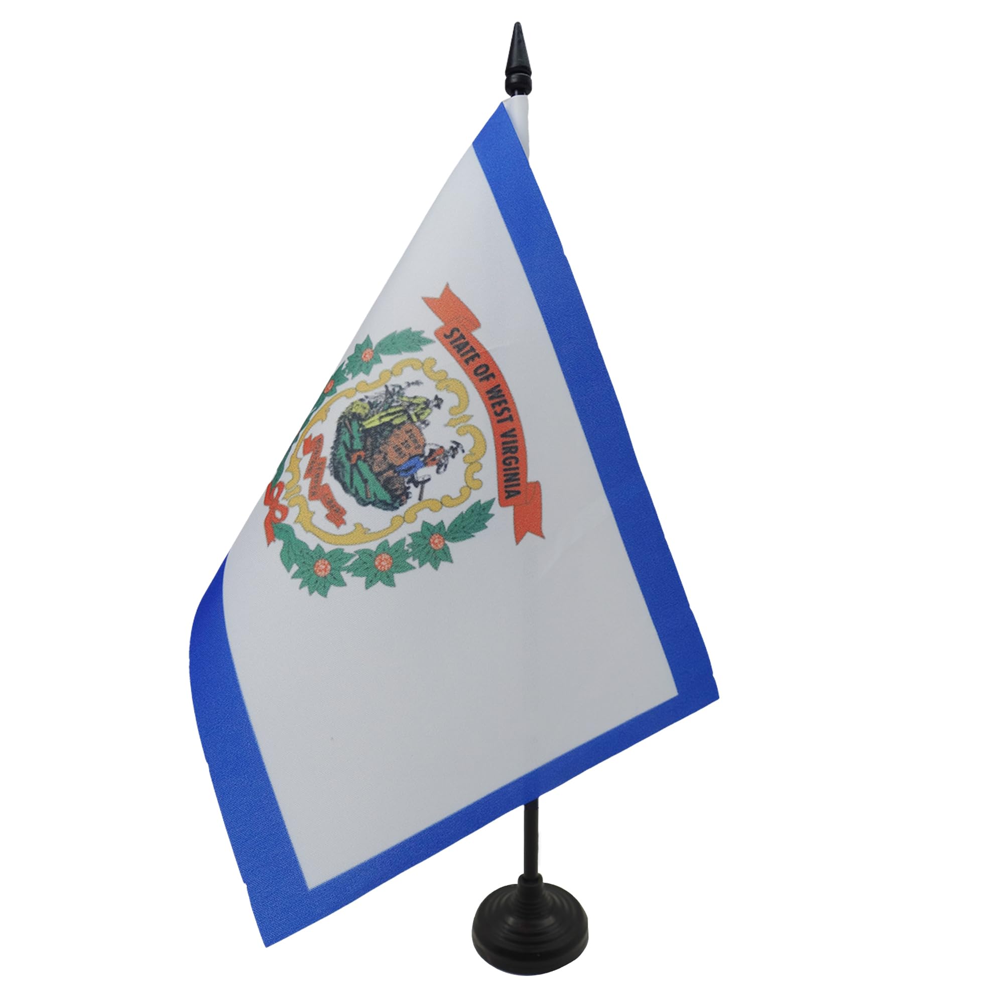 AZ FLAG West Virginia Table Flag 5'' x 8'' - US state of West Virginia Office Decoration 100% Polyester 21 x 14 cm - Mini Desk Flag with Pole and Black Plastic Base