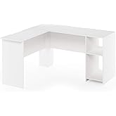 Furinno Indo L-Shaped Computer Desk with Bookshelf, White