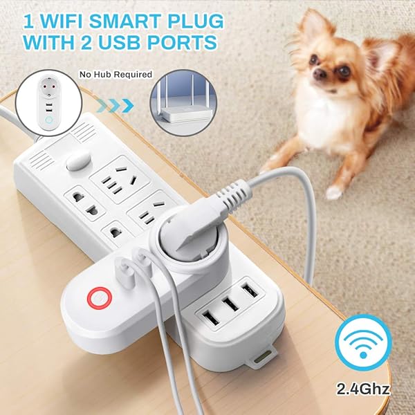 Enchufe Inteligente WiFi Welltop Smart Plug con 2 puertos USB Enchufe Wifi Funciona con Amzan Alexa y Google Home Control Remoto Temporizador No Requiere Concentrador Solo 24 Ghz