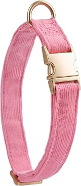 YUDOTE Ultra-soft Dog Collar Natural Cotton Corduroy Rosy Pink M 31-49cm