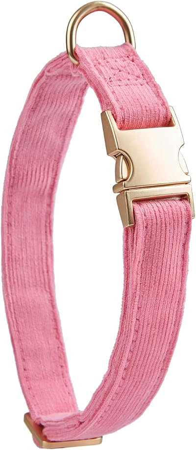 YUDOTE Ultra-soft Dog Collar Natural Cotton Corduroy Rosy Pink M 31-49cm