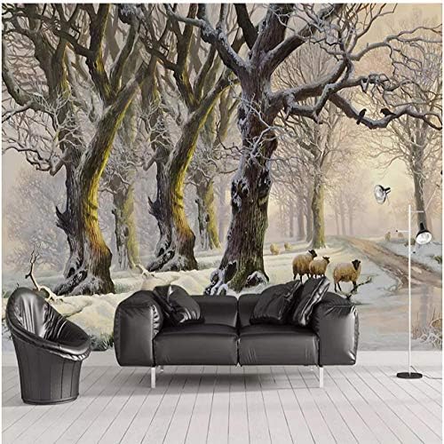 壁飾り壁画 壁画壁紙3d立体美しい雪の森の木の写真の壁紙リビングルームの寝室のソファテレビの背景壁の壁画 450x300cm 限定価格セール