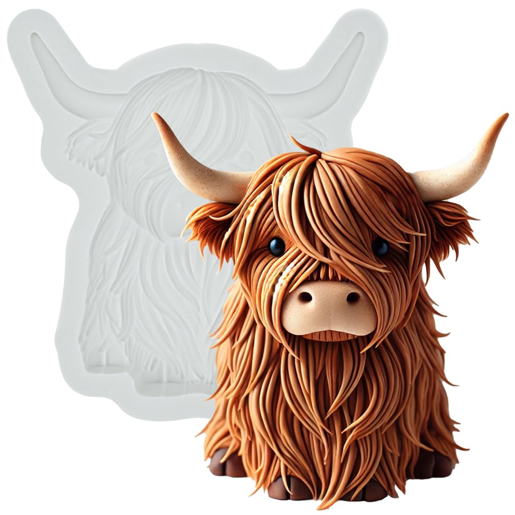 Fondant Mould Highland Cow Farm Animal Cake Topper 3" Tall